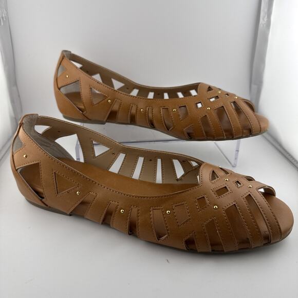 Thalia Sodi Women’s Zuly Cognac Leather Sandals 10 W EUC IN‎ BOX - Picture 2 of 11